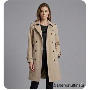 London Fog Womens Beige Double-Breasted Midi Trench Coat 38" No Belt M